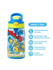 Transformers X SHEIN 16 Oz / 500 Ml Water Bottle With Silicone Straw And Spill-Proof Lid,Suitable For Travel, Tourism, And School ,Tritan,Gift Ideas - 藍色 - 查看 2