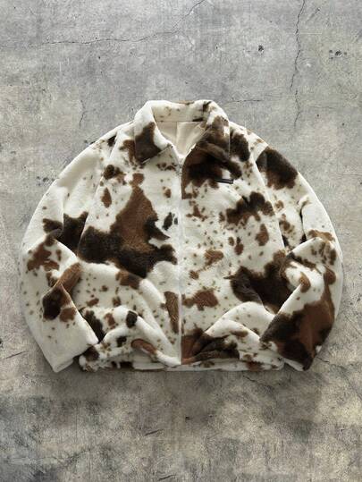 AXEPEAK Plusstorlek Herr Fleecejacka med Kontrastfärgad Dragkedja och Krage, Höst/Vinter