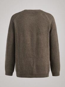OFFICEAU Men's Old Money Oversized Crew Neck Khaki Sweater, Fall Winter - Khaki - View 2