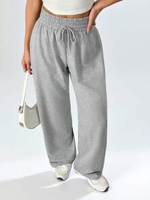 SHEIN PETITE 春季灰色纯色抽绳腰带运动裤毕业、返校服装、毕业、女士教师服装、返校 - 灰色 - 查看 11