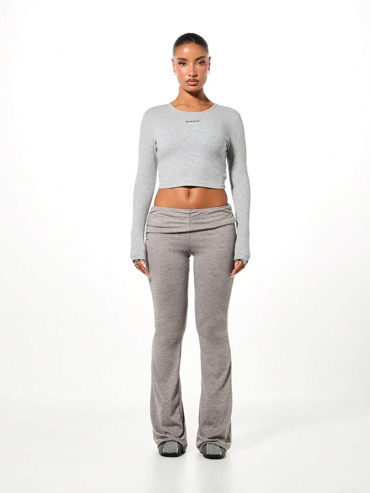 SUMWON Side Ruched Flare Lounge Pants Ribbed Knit Comfortable Casual Bottoms High Waisted Wide Leg Trousers