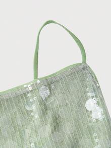 SHEIN MOD Vestido mini con escote pronunciado y lentejuelas de unicolor glamoroso para mujer - Verde - Ver 4