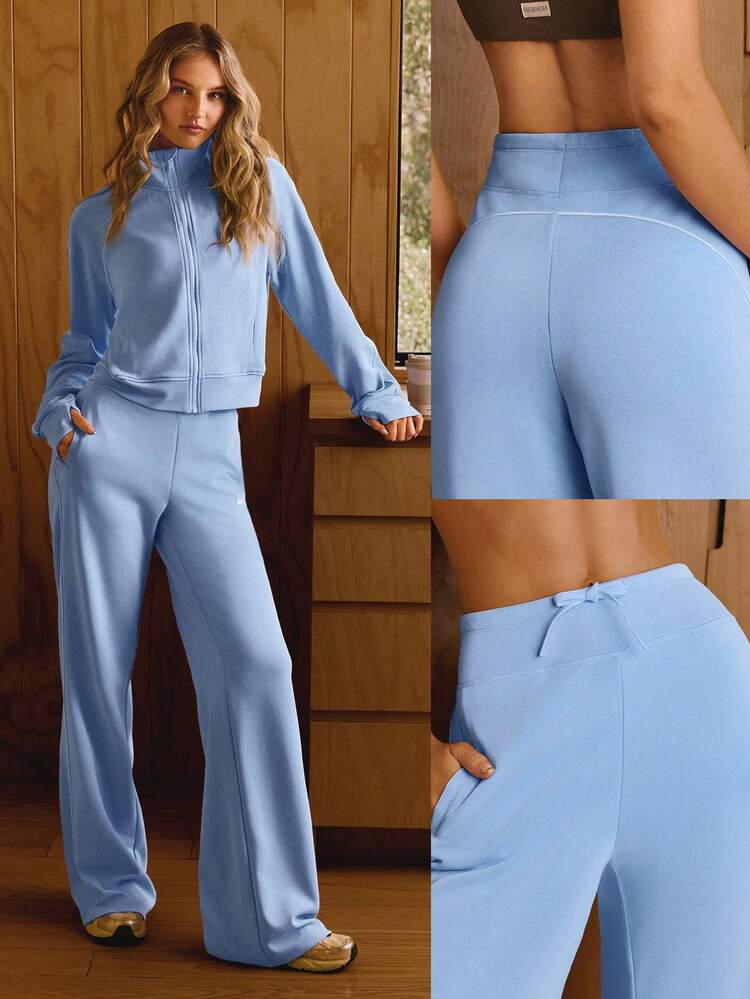 SoftCalm Modal Silky-Smooth Comfy Drawstring Waist Relaxed Fit Contrast Color Leg-Lengthening Sweatpants With Side Pockets Daily Casual Wear