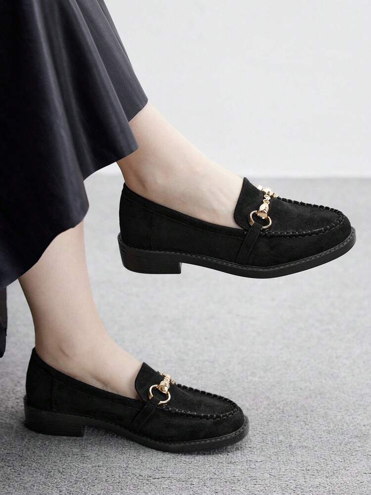 CUCCOO BIZCHIC Women's Fashionable Black Casual Metal Buckle Flat Loafers For Christmas