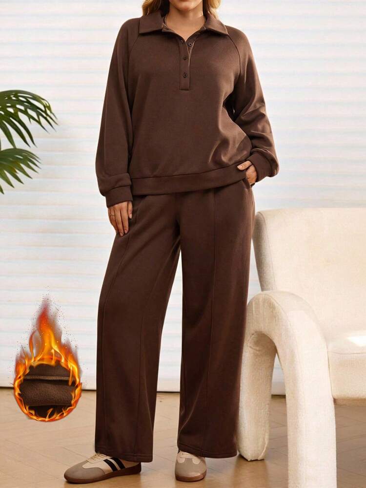 Plus Size Brown 2 Pieces Set Women Solid Color Long Sleeve Top And Pants Elegant Party Outfit White,Autumn,Sequin,Smart Casual,Hiking Winter Clothes