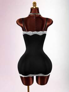 Amplova Váy ôm sát bodycon cổ thấp thiết kế ren đen trắng theo phong cách Boho lãng mạn dành cho nữ - Nhiều màu - Xem 2