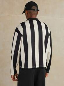 STYNVO 男士休闲拼色条纹长袖 Polo 衫，秋季 - 杏色 - 查看 2