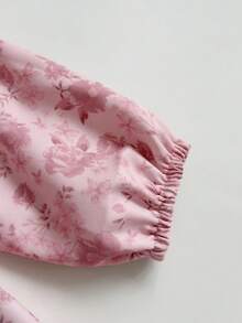 SHEIN 2件套女宝宝甜美可爱粉色碎花长袖连衣裙，配发带蝴蝶结装饰，圆领A字褶皱荷叶边，柔软舒适，时尚派对公主裙，适合生日、度假、拍照、春秋、冬季假日及日常穿着 - 藕粉色 - 查看 2