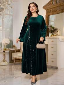 Modelyn 镶钻长袖连衣裙 - 墨綠色 - 查看 1