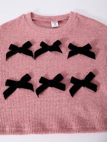 Tween Girl Pink Loose Puff Sleeve Top And Skirt Set, Fashionable For Back To School Wear In Autumn/Winter