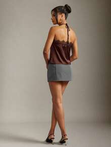 Hauture Sexy Summer Office Lace Datail Halter Cami Top - Brown - View 3