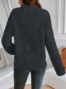 SHEIN LUNE Sweater Leher Bulat Abu-abu Tebal Premium untuk Wanita - Dark Grey - View 2