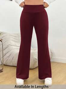 SHEIN PETITE CURVE Plus Size Solid Color Flare Leg Sweatpants - Burgundy - View 1