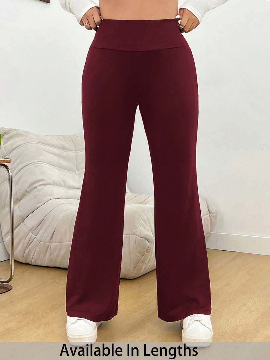 SHEIN PETITE CURVE Plus Size Solid Color Flare Leg Sweatpants - Burgundy - View 1