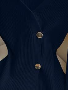 Franclia New Elegant V-Neck Design Solid Color Pullover Sweater For Women, Versatile For Autumn - Navy Blue - View 3