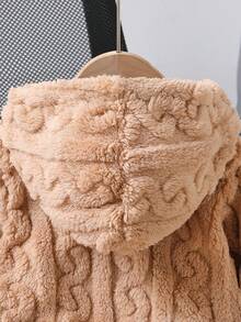 Jaket Pendek Kasual Berbulu untuk Anak Perempuan, Resleting Depan, Motif Hati, Kardigan Berkerudung Lucu untuk Musim Gugur/Dingin - Unta - View 5