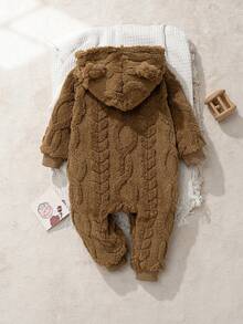 Cozy Pixies 男婴保暖连帽长袖连体衣 - 棕色 - 查看 2