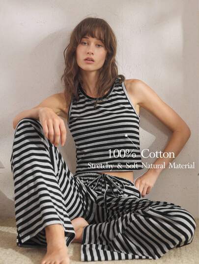 Ocili 休闲 100% 纯棉柔软弹力女士睡衣套装，舒适家居服，秋季