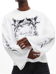 SUMWON Men T-Shirts,Printed Long Sleeve T-Shirt - Fresh White Design With Cool Racing Elements, Comfortable And Breathable, Perfect For Street Fashion And Everyday Casual Wear, Must-Have Fashion Item - White - View 3