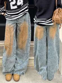 StreetHx Fashionable Casual Retro Street Style Deconstructed Low-Waist Wide-Leg Jeans - Medium Wash - View 7