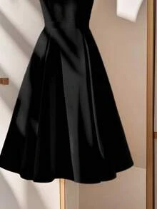 Franclia 女士优雅通勤纯色缺口领中长连衣裙