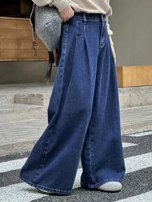 DAZY 少女褶皱阔腿宽松休闲百搭牛仔裤