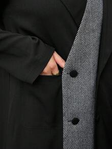 Yasmyna 女士格子拼接通勤时尚独特长袍 - 黑色 - 查看 7