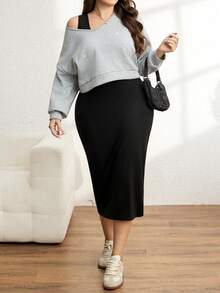 SHEIN LUNE 大码女式插肩袖V领卫衣和吊带连衣裙休闲两件套 - 彩色 - 查看 5