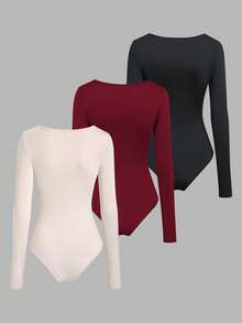 Sweetra Bộ 3 áo liền quần dài tay cho nữ màu mơ, nâu cà phê, đen, ôm vừa vặn, phong cách tối giản, đa năng khi đi làm - Nhiều màu - Xem 2