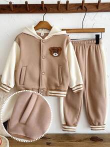 LMoss Kids LMoss 2pcs Young Boy Knit Contrast Color Casual Jacket And Pants Set, Long Sleeve Tops, Hoodies, Winter Clothes, Fall, Boys Outfit Sets, Cozy Fall & Winter Styles, Autumn And Winter Clothes, Hoodies