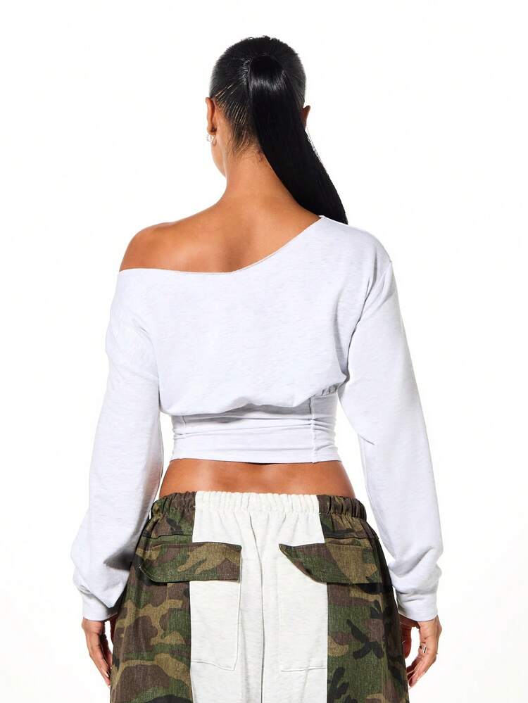 SUMWON WOMEN Off Shoulder Drawstring Waist Sweatshirt