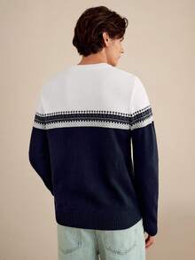RONVEXI Men's Striped Pattern Crew Neck Long Sleeve Casual Sweater, Autumn/Winter - Multicolor - View 4
