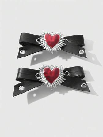 Grunge Punk 2 Stück Y2K Stil Vintage Elegant Punk Gothic Schwarze Leder Doppel-Luftauslass Schleife Dekor DIY Haarspange Haarklammer, geeignet für Schwestern, Freunde für den täglichen Gebrauch oder als Geschenk zu Feiertagen, Halloween