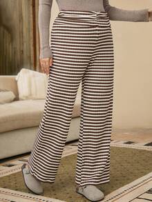 EMERY ROSE Plus Size Women Waist Ruched Striped Wide Leg Loose Casual Pants Stripe Pants Women Pants Palazzo Pants Women - Multicolor - View 3
