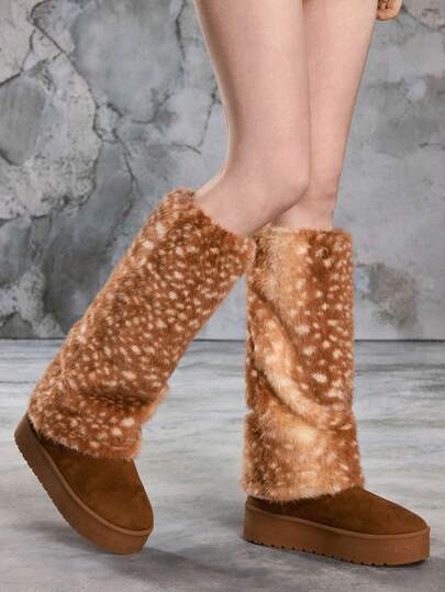 Fairycore 1 par de calentadores de piernas con estampado de ciervos retro Y2K, accesorios de piernas de estilo minimalista y salvaje, adecuados para ir al trabajo, la escuela, de compras, fiestas, Halloween, Navidad y otras ocasiones