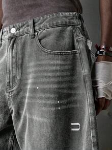 NEON BLANC Men's Street Fashion Woven Long Baggy Distressed Jeans