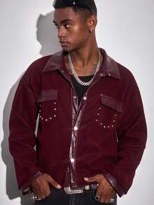 ROMWE MEN Street Life Men's Long Sleeve Casual Avant Jacket, Suitable For Christmas And Street Style, Autumn/Winter