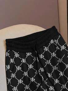Resyla Pantalones de chándal casuales de mujer con cintura elástica y estampado - Negro - Ver 3