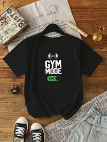 Manfinity Dauomo Tricou bărbătesc casual cu imprimeu de litere, guler rotund, mânecă scurtă, vară