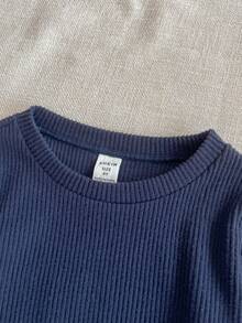 PrepCrw 三件套少女优雅都市学院风藏蓝色长袖针织上衣、蓝色背心和裤子套装，适合休闲外出、聚会、节日、派对、秋冬季穿着。 - 藍色 - 查看 8