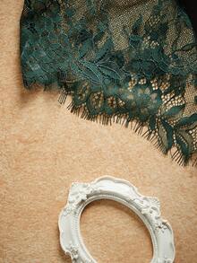 1件装女士低腰蕾丝边性感丁字裤，橄榄绿 - 墨綠色 - 查看 4