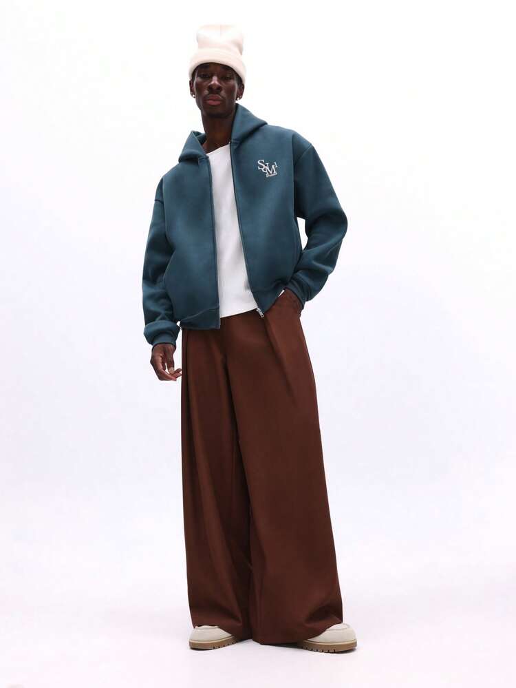 Boxy Zip Up Hoodie With Small Logo