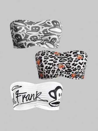Paul Frank X ROMWE 3 pièces Top bandeau froncé imprimé singe