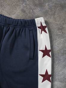 Men's Elastic Waist Star Print Casual Pants With Pockets - Multicolor - View 3