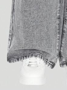 Sparklyn Quần jeans ống rộng phong cách đường phố Y2K sành điệu dành cho nữ tuổi teen, điểm nhấn lấp lánh như kim cương, cạp chun co giãn, món đồ thời trang không thể thiếu. - Màu Xám nhạt - Xem 4