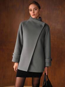 MOTF PREMIUM 裹身翻领双面系带大衣 - 淺灰色 - 查看 4