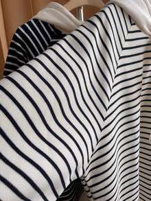 Franclia 女士条纹连帽休闲宽松卫衣 条纹卫衣 条纹长袖衬衫 可爱休闲上衣 条纹卫衣