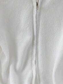 GlowEve CURVE 大码优雅温柔秋冬奶油色蓬松连帽针织开衫，毛茸茸的帽檐增添甜美气息，拉链设计简约大方，轻松打造温暖慵懒的秋冬氛围。 - 白色 - 查看 5