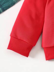 两件套男婴圣诞驯鹿印花针织卫衣上衣和裤子套装，适合秋冬季外出和休闲穿着 - 紅色 - 查看 5