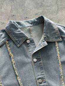 AXEPEAK Men's Long Sleeve Casual Washed Shirt Jacket, Stylish Lapel Collar - Blue - View 3